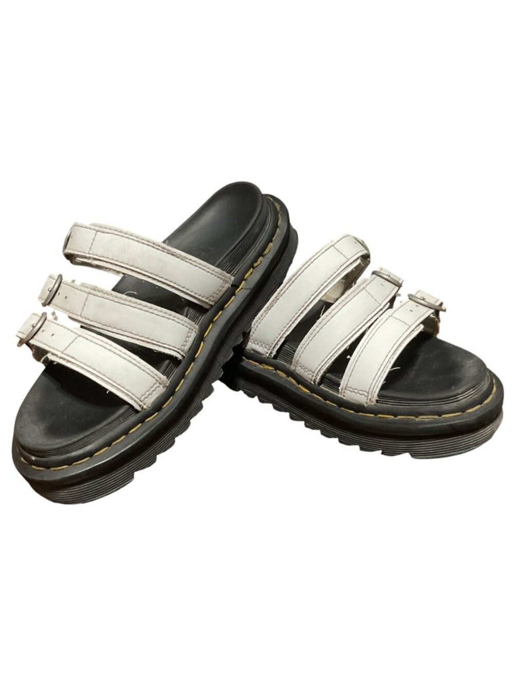 Dr. Martens Blaire Sandals Sz 6W Leather 3 Straps in White Softy T Ziggy Sole
